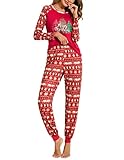 Ekouaer Sleepwear for Women Soft Christmas Pajamas Round Neck Tops and Long Pj Pants Sets Winter