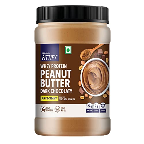 Saffola FITTIFY Whey Protein Peanut Butter | Dark Chocolaty | Super Creamy | High Protein | High Fiber | Vegan| No Trans Fat | 925g