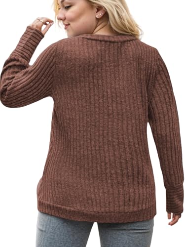 Image of VISLILY Womens-Plus-Size-Dressy-Tops Casual V Neck Long Sleeve Knit Sweater