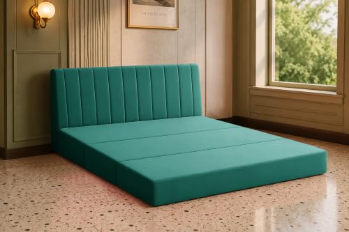 Image of Los Angeles Modern Velvet 3-Seater Sofa Cum Bed, Multipurpose Convertible Sleeper Couch Sofa for Living Room, Bedroom & Office- Green Color
