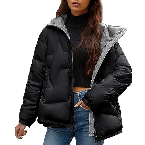 Manteau d'hiver épais et chaud rembourré avec col montant pour femme active