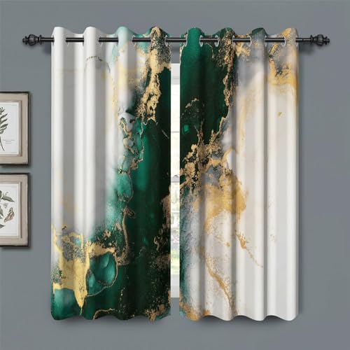 Baocicco Green Gold Marble Window Curtains for Bedroom Art Fluid