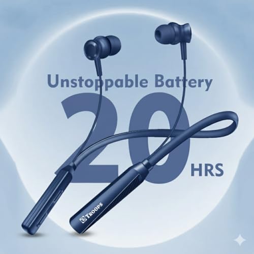 Image of TP TROOPS Wireless in-Ear Neckband Bluetooth Earphones with 10mm Drivers, Rich Music Experience, Above 20 Hours Playtime, Type C Fast Charging, Neckband Earphones with Voice Assistant (Blue)