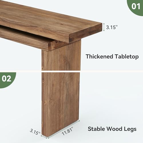 TRIBEWOOD 63-Inch Solid Wood Console Table for Entryway, Farmhouse Narrow Long Sofa Table Behind the Couch for Living Room, Hallway, Foyer, Entrance, Unique Dual-Layer Tabletop, Rustic Brown - image 6