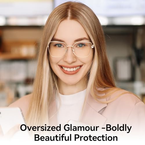 Image of Dollger Square Blue Light Blocking Glasses for Women Trendy Oversized Computer Gaming Eyeglasses Cat Eye Metal Frame bluelight glasses Gold