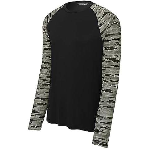 DRIEQUIP Men's Moisture Wicking UPF30 Colorblock Camo Long Sleeve Tee-4XL-Black Cover