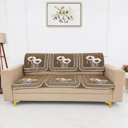 Image of Homerz Premium Chenille Fabric Sofa Cover | Soft, Durable & Dustproof | Decorative Couch Cover (Florida Chocolate, 5 (3+2) Seater, Seat Cover with Backrest)