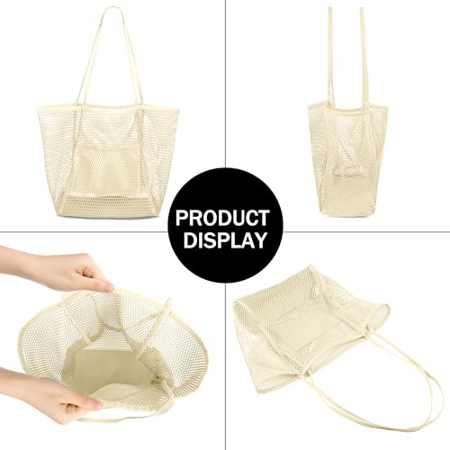 Image of VOROLO Mesh Tote Beach Bag,Women Fairycore Hobo Bag,Shoulder Bag,Soft Summer Casual Crochet Bags