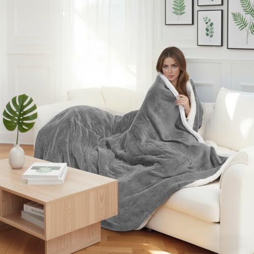 YUSTAL Electric Heated Blanket Full Size 72x84 Inch - Super Soft Flannel, 10 Heat Settings, 1-12H Auto Shut Off, Machine Washable, Easy Controller, Perfect for Winter Warmth - Light Grey