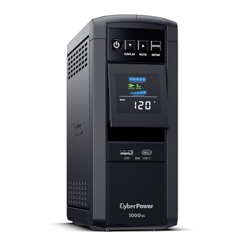 CyberPower CP1000PFCLCD PFC Sinewave UPS Battery Backup and Surge Protector, 1000VA/600W, 10 Outlets, AVR, Mini-Tower; UL Certified