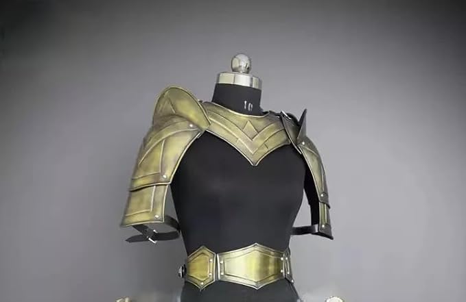 Medieval Knight Full Body Armor Set for Men – 10-Piece Golden Bronze Steel Cosplay Armor with Shoulder, Arm, Chest & Leg Plates for LARP, Halloween & Stage Performances