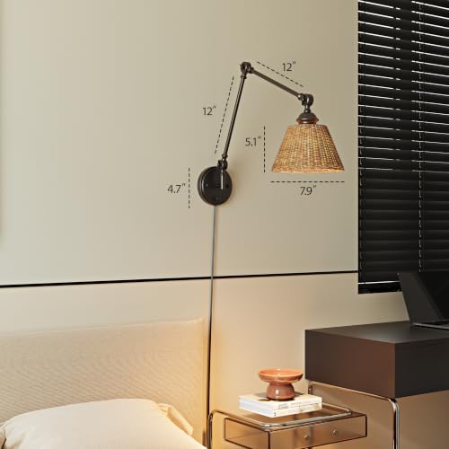 Image of Plug in Wall Sconce, Gold Adjustable Swing Arm Wall Lamp, 1 Pack