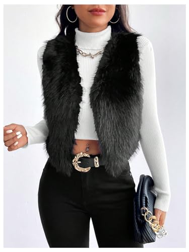 Verdusa Women's Fuzzy Faux Fur Vest Jacket Sleeveless Open Front Waistcoat Outerwear4