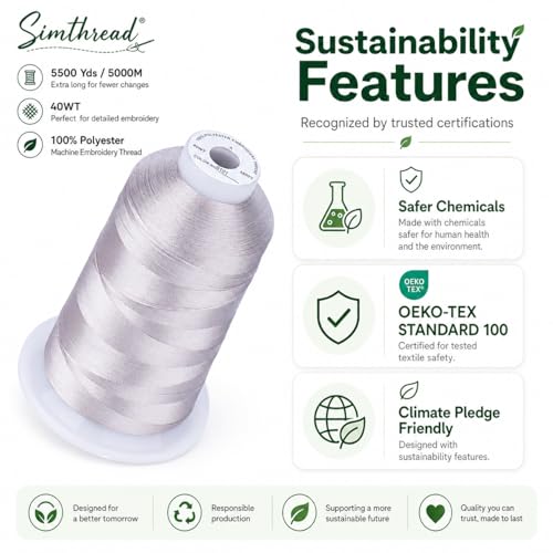 Image of Simthread 5000M 40WT Polyester Embroidery Thread, S101 | 5000M 40WT polyester thread feeds smoothly for machine embroidery, monograms, logos, patches and quilting.