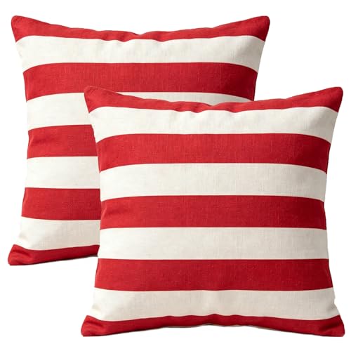 GHSJYO Patriotic Throw Pillow Covers Set of 2 18x18 Red Striped Outdoor Waterproof Pillowcase American Memorial Independence Day Pillow Cases Linen Farmhouse for Sofa Couch Bed (18 x 18 Red)