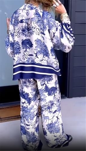 Recious Womens Sexy 2 Pieces Printed Pullover T-shrits Bodycon Wide Leg Pants Party Clubwear Tracksuit Outfits Set3