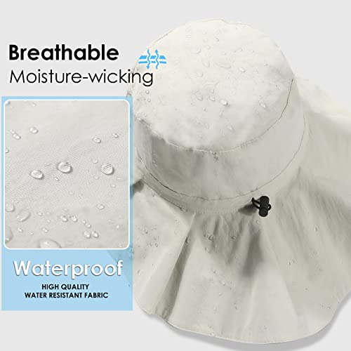 Waterproof Bucket Sun Hat For Women Summer Uv Protection Rain Hat Wide Brim Floppy Beach Gardening Hat With Neck Flap Beige #TOP2