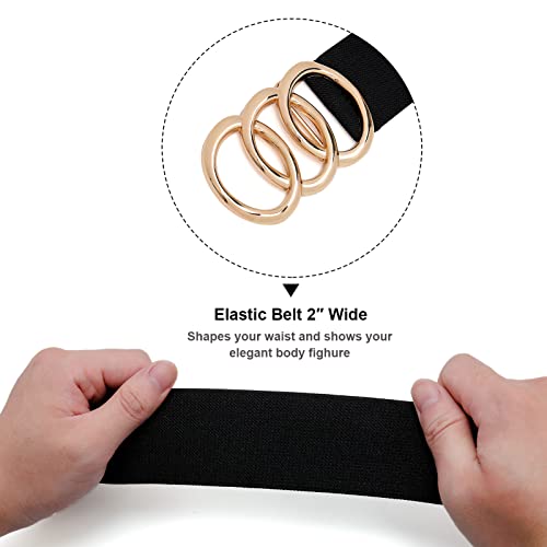 Hotwill Women Elastic Waist Belts Stretchy Black Wide Cinch Belt With Gold Ring Buckle Plus Size Black X-Small #TOP3