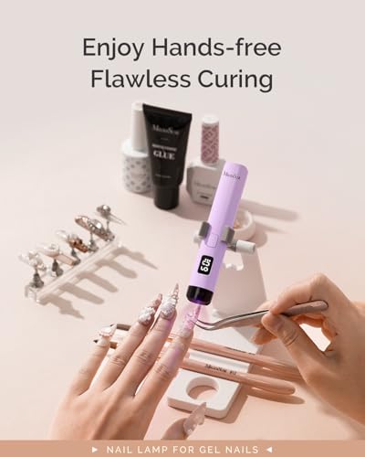Image of MelodySusie Handheld UV Light for Gel Nails with Stand, Mini Portable Cordless Nail Lamp with LCD Display, Eye-Protective Cover, Flash Curing for Glue, Purple