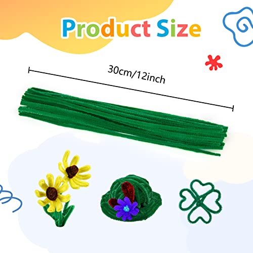 Image of Caydo Dark Green Pipe Cleaners, 6mm x 12inch, 300 Pieces | Fuzzy Chenille Stems, Kids Creative DIY Craft Projects, Leaves, Flowers Making, Home Decorations