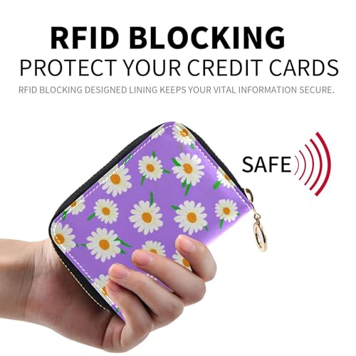 White Daisies Lavender Purple Wallets for Women Zip Around 9 Credit Card Slots & 2 Cash Slots Cartoon Zipper Wallet with Coin Pouch2