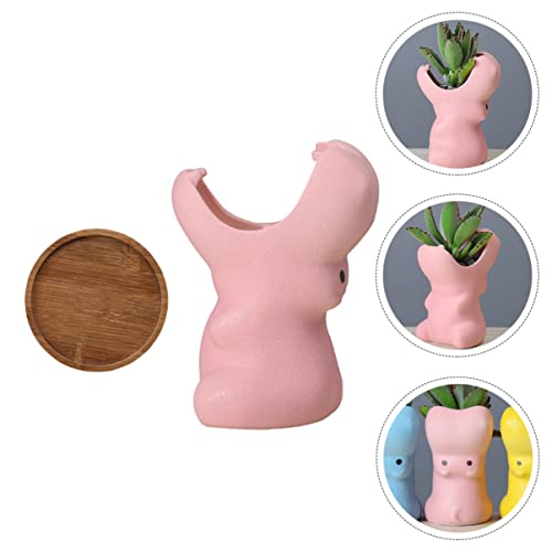 YARNOW 2 Stks Houder Cartoon En Mond Keramiek Decoraties Bonsai Standbeeld Mini Hout Open Drainage Schotel Nordic Houten… - Afbeelding 3