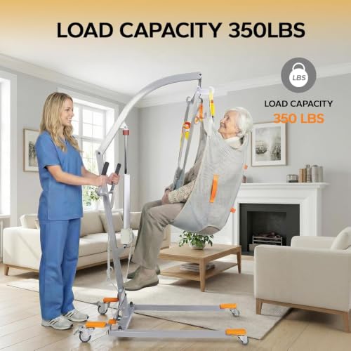Image of Electric Patient Lift Mobility Aid, Plug-in Powered 350LBS Capacity, Grey | Sling Included, Full /Partial Paralysis Mobility Aid, Body Transfer Hoist for Home Care, Hospital