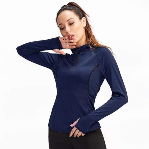 Women's Quarter Zip Long Sleeve Sports Shirts Athletic Hiking Running Undershirt Workout Base Layer Tops2