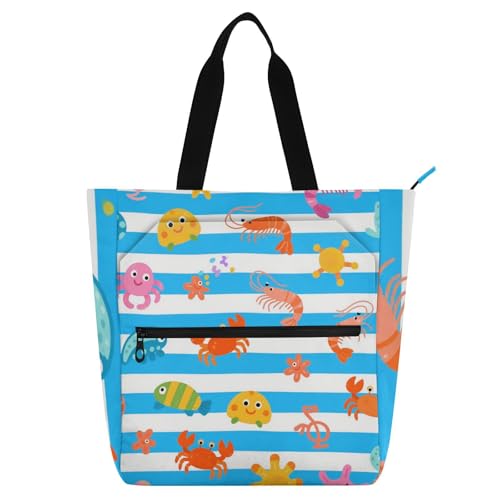 Bolsa de hombro grande de animales marinos con cremallera para la escuela de niños