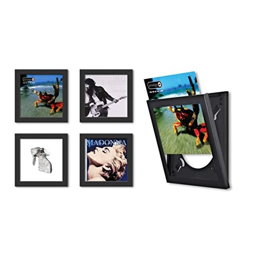Show and Listen Album Cover Display Frame, Flip Frame Displays Vinyl Records (Four Pack, Black)