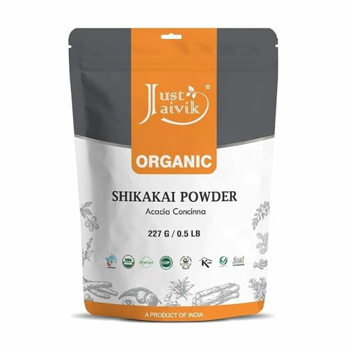 Just Jaivik 100% Organic Shikakai Powder - Certified Organic by OneCert Asia 227 gms / 1/2 LB Pound / 08 Oz - Acacia Concina - (AN USDA Organic Herb)