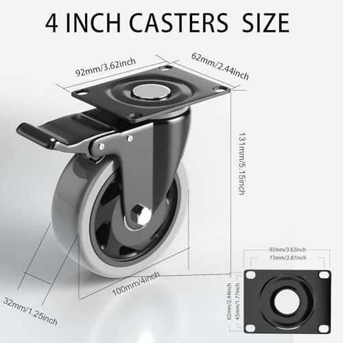 image for WOZESEIK 4 Inch Caster Wheels Heavy Duty 2200Lbs, Casters Set of 4 wit