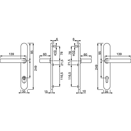 HOPPE Liverpool Door Handle Set Narrow Plate PZ, Door Thickness 77-82, 15, Stainless Steel, Edelstahl - Image 2
