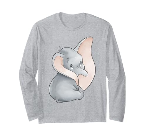T-shirt Dumbo Disney portrait manches longues en coton noir pull decontracte pour adulte