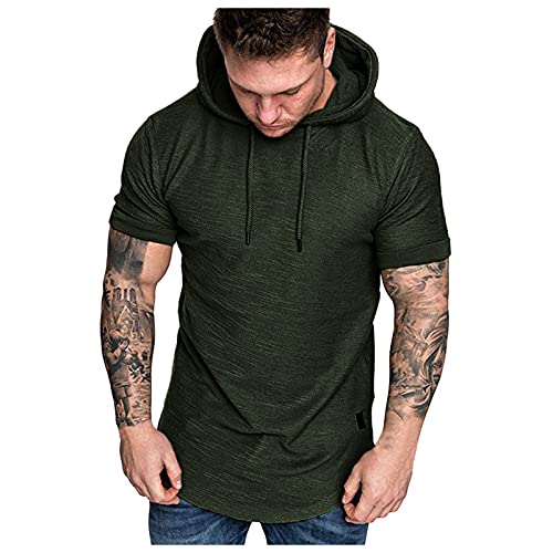 Herren Kapuzen Kurzarm T-Shirt Sommer Sport und Fitness Einfarbiges Basic Oberteil Slim Fit Cover