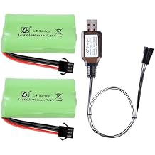 7.4V 2S 600mAh SM-3P Plug li-on Battery and 2 pcs USB Charger Cable Suitable for MN82 MN82S LC79 TK3086B TK-3082B G03060R G20601 G2060 RC Trucks Car
