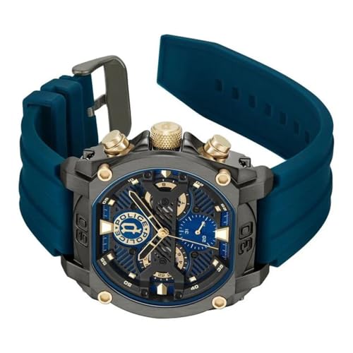 Image of Police Blue Dial Multifunction Silicone Strap Watch for Men
