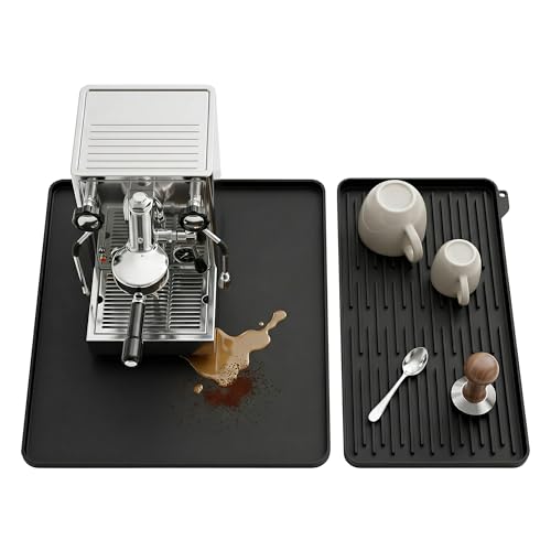 Image of Silicone Coffee Mat for Countertop, 16x16 inch Heat Resistant Espresso Machine Mat, Non-Slip Coffee Bar Mat with Detachable Drying Area and Raised Edge, Waterproof Station Pad - Black