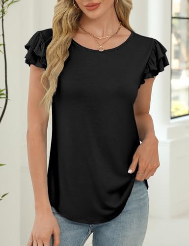 NORACORA Womens Ruffle Short Sleeve Summer Tops Cute Crew Neck Bacis T Shirts Casual Blouses3