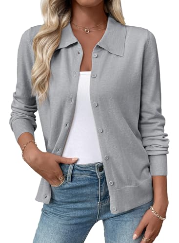 EVALESS Cardigan Sweaters for Women Lightweight Trendy Long Sleeve Lapel Collar Button Down Sweaters...