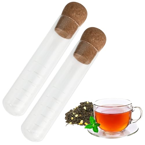 Colador de Té de Cristal Clear 2 Piezas Tubo de Ensayo Transparente para Cerveza con Corcho Infusor Te Reutilizable Filtro Te para Beber Hojas Sueltas de Té, Frutas, Hierbas