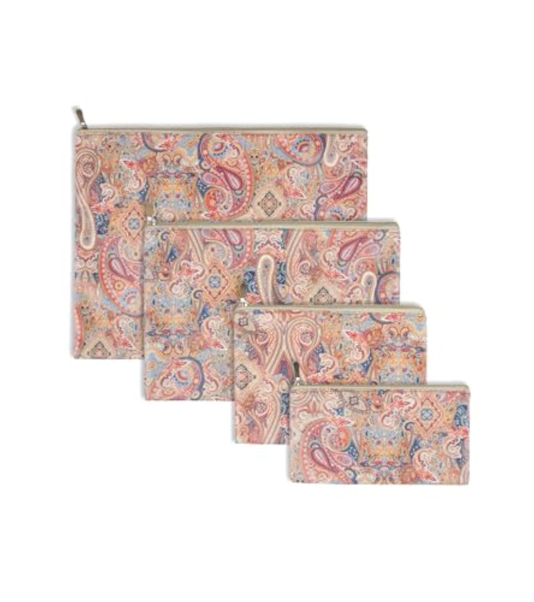Paisley Print Leather Pouch Set of 4