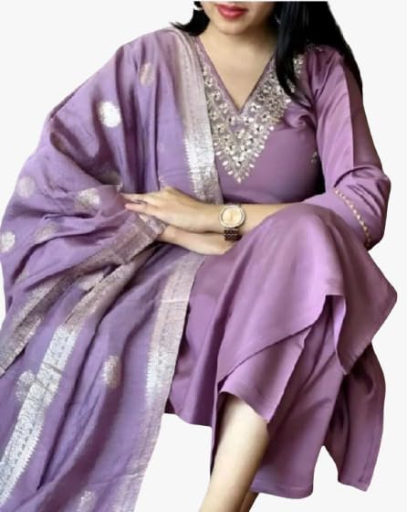 Women’s Chanderi Silk Kurti with Rayon Slub Pants & Dupatta | Printed Three-Quarter Sleeve Ethnic Set