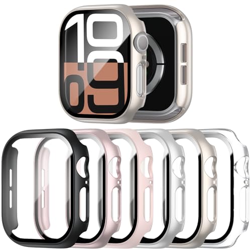 Coque Apple Watch 10 46mm en verre trempé et PC rigide protecteur - Lot de 6