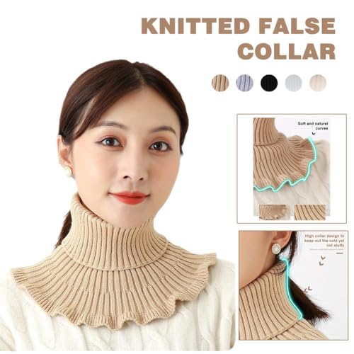 Knitted False Collar, Womens Knitted Fake Collars Elastic Turtleneck Fake Collar Winter Neck Warmer Ruffle Collar2