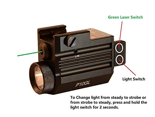 P10Gl Pistol Green Laser Light Combo (Pistol Green Laser Sight And 500 Lumen Strobe Pistol Flashlight) (Usb Rechargeable: Built-In Battery + Usb Charger) For Compact Pistols Like Glock 19 #TOP1