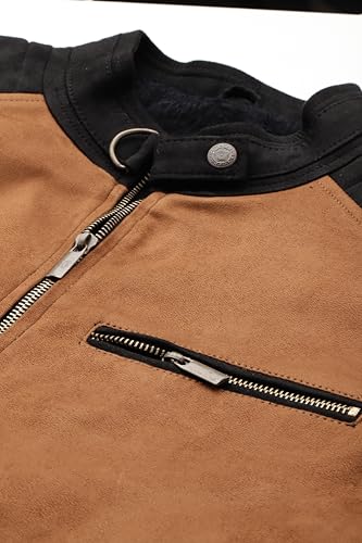 Image of Leather Retail Brown Suede Leather Regular Jacket For Men's