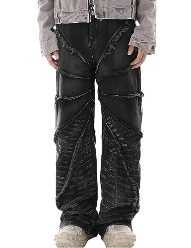 Mens Y2k Ripped Jeans Hip Hop Distressed Destroyed Pants Wide Leg Baggy Demin Joggers Streetwear