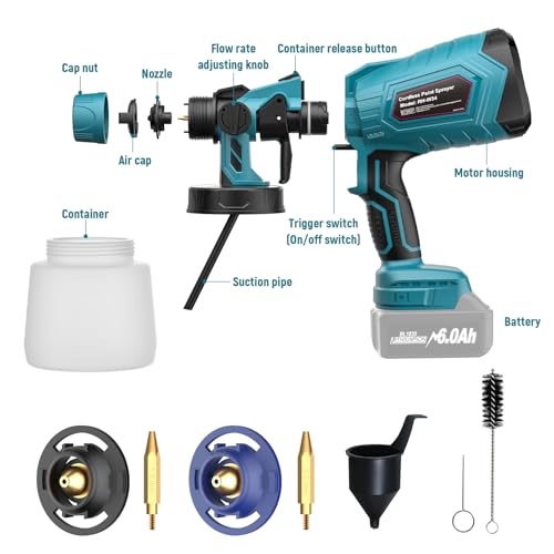 Kabelloser Farbsprühsystem für 18V Akku (ohne Akku), AKKU-Farbsprüher für Zäune und Terrassendielen, Sprühpistole, Handfarbsprüher für Zuhause DIY Malerei, 3 Sprühmuster & 1000mL Tank