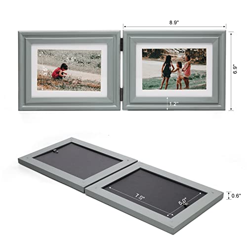 Wisadd Horizontal 5X7 Picture Frames Double Hinged Wood Folding Photo Frames With Real Glass Front Fit For Desktop Or Tabletop Display Pictures 4X6 With Mat Or 5X7 Without Mat, Gray Xhui-H75X2 #TOP2